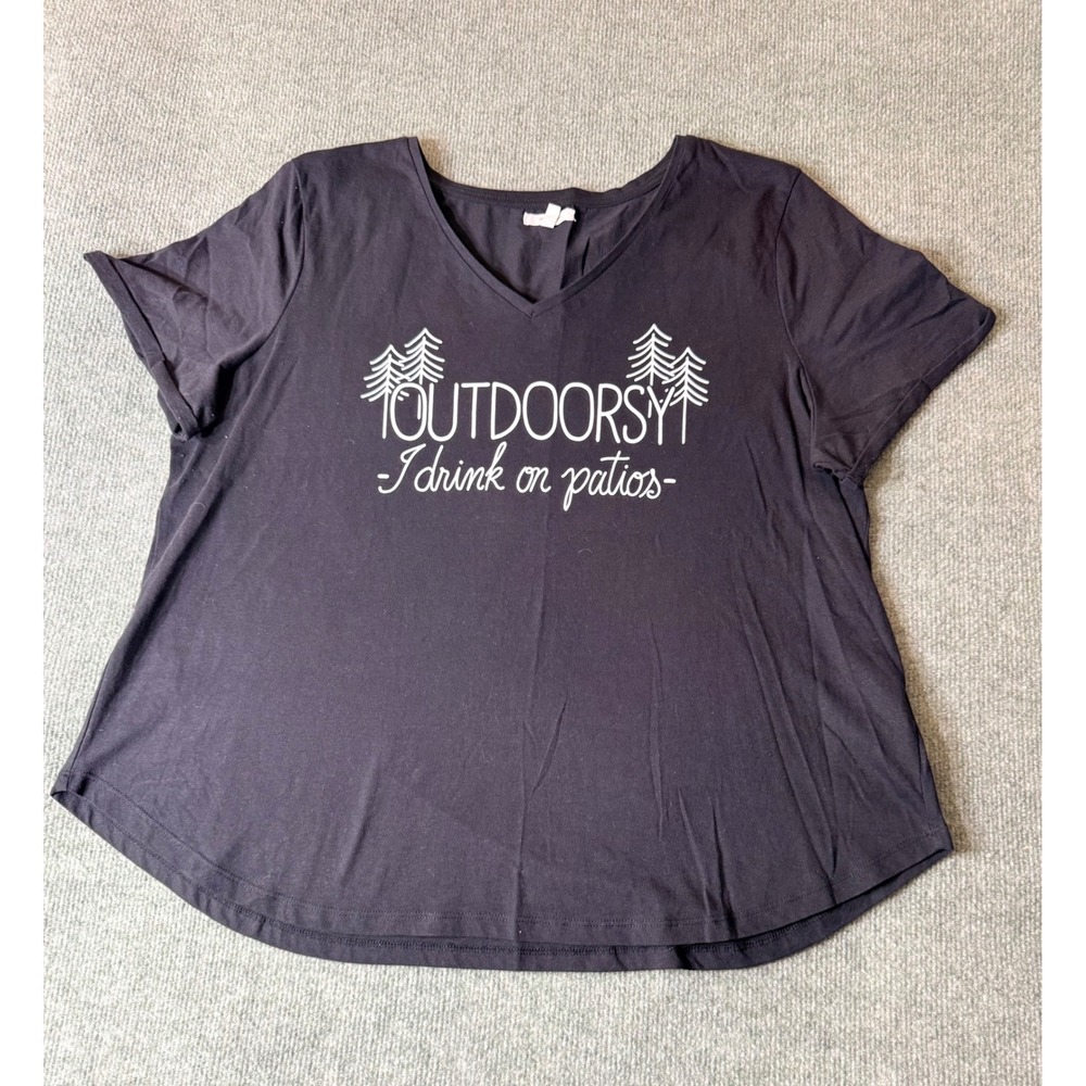 Maurices‎ Graphic Tee Woman's Size 1 Black  Outdoorsy I Drink On Patios V-Neck